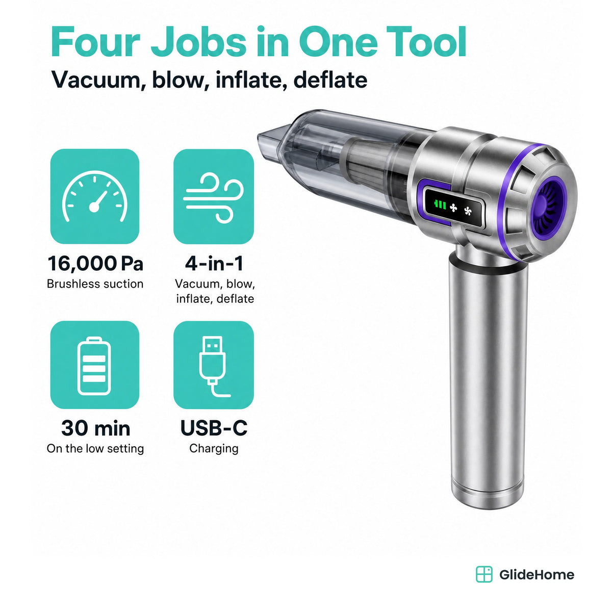 4-in-1 Cordless Car Vacuum & Air Blower - specifications
