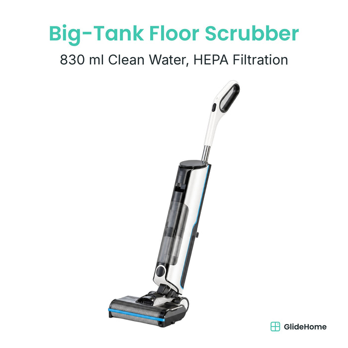 Big-Tank Cordless Floor Scrubber - 830ml Clean Water, HEPA Filtration, 110V