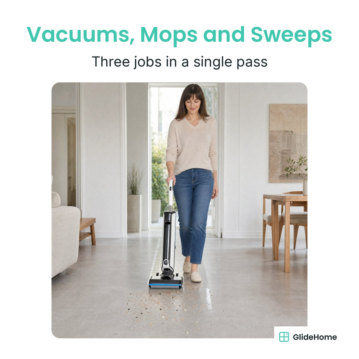 Big-Tank Cordless Floor Scrubber - Vacuums, Mops and Sweeps. Three jobs in a single pass