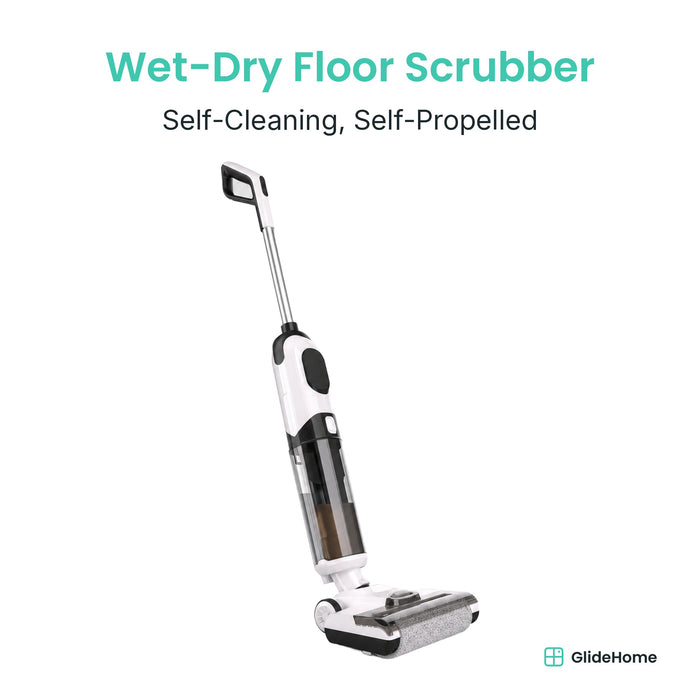 Cordless Wet-Dry Floor Scrubber - Self-Cleaning, 485 ml Tank, Self-Propelled, 135° Lay-Flat, 40-50 Min
