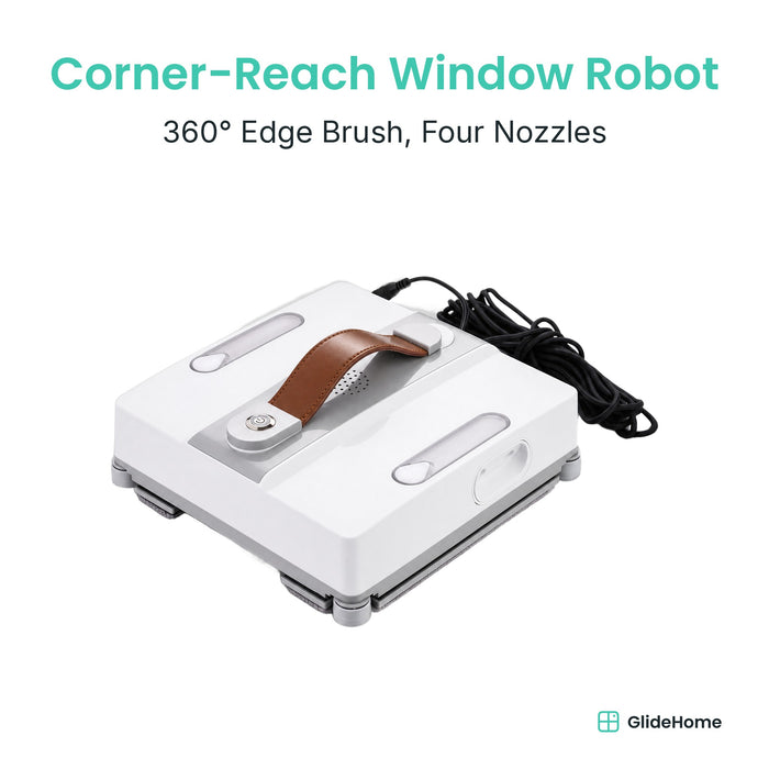 Corner-Reach Window Cleaning Robot - Four Nozzles, 360° Edge Brush, Voice Prompts