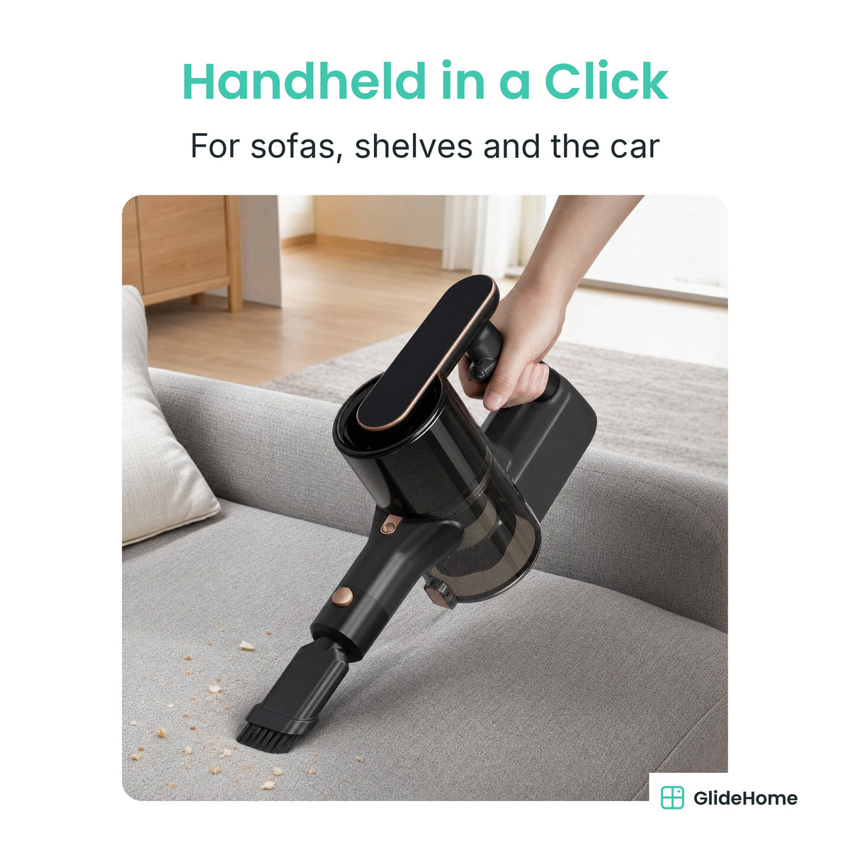 Foldable Cordless Stick Vacuum - Handheld in a Click. For sofas, shelves and the car