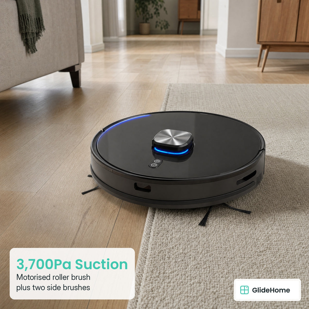 Lidar Robot Vacuum and Mop - 3,700Pa Suction. Motorised roller brush plus two side brushes