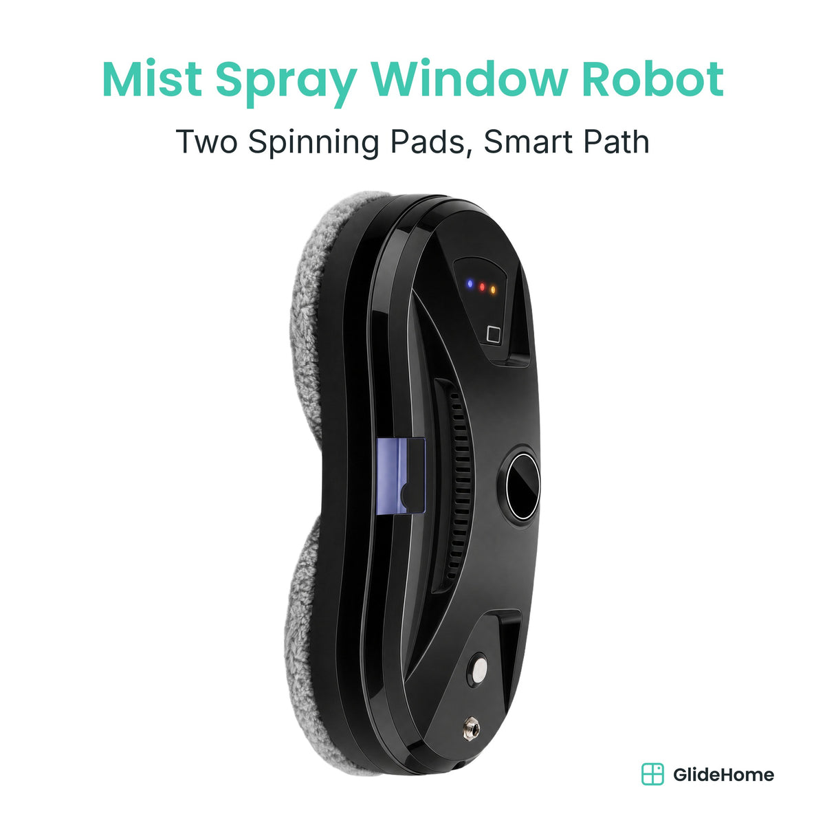 Mist Spray Window Cleaning Robot in black - Two Spinning Pads, Smart Path