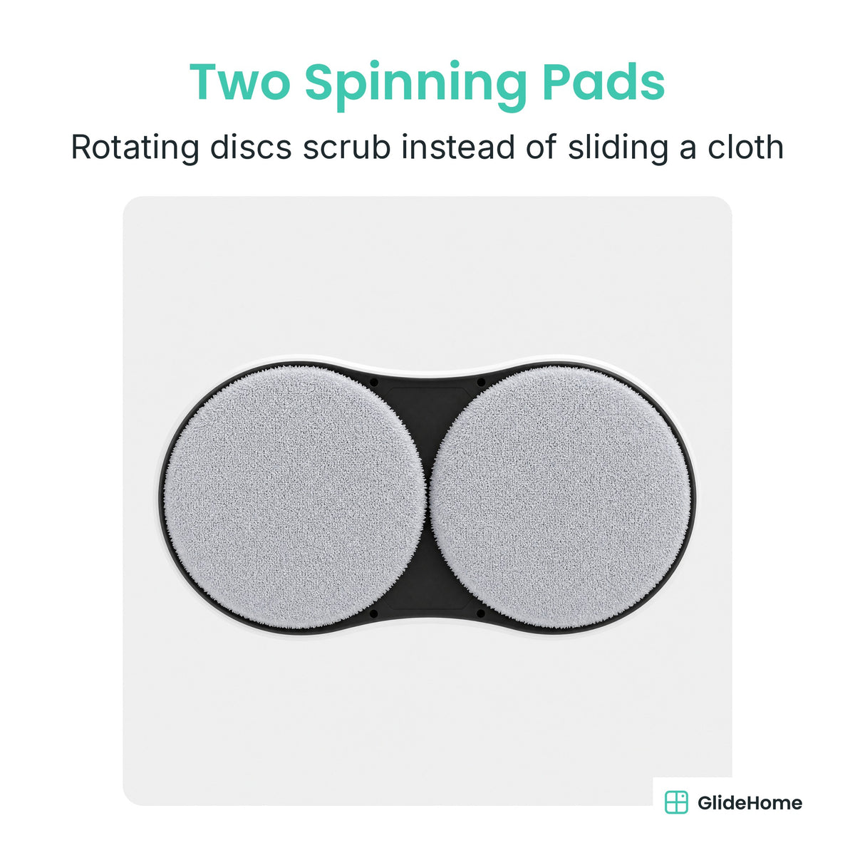Mist Spray Window Cleaning Robot - Two Spinning Pads. Rotating discs scrub instead of sliding a cloth