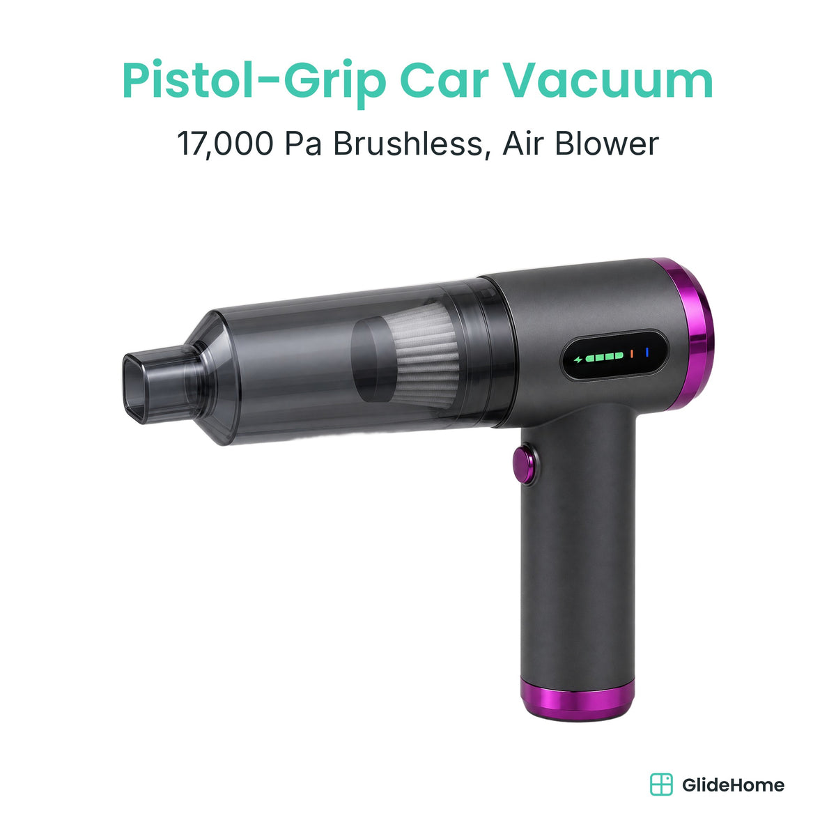 Pistol-Grip Cordless Car Vacuum & Air Blower - 17,000 Pa Brushless, Air Blower