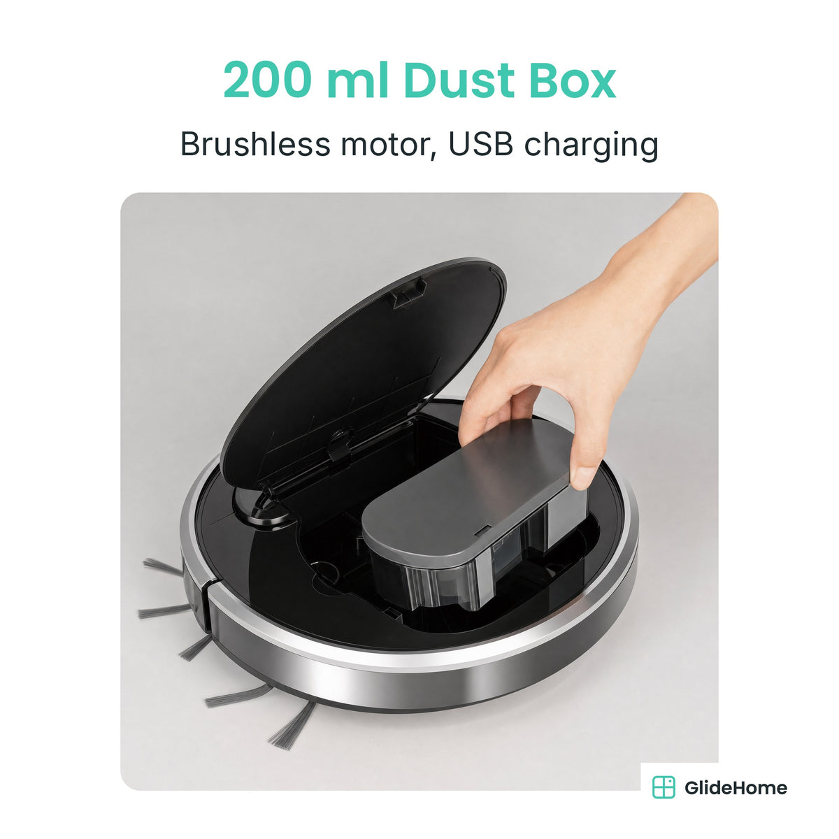Robot Vacuum and Mop with Remote and Charging Dock - 200 ml Dust Box. Brushless motor, USB charging