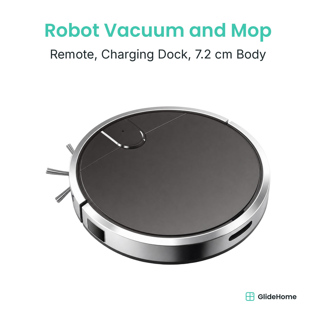 Robot Vacuum and Mop with Remote and Charging Dock in black - Remote, Charging Dock, 7.2 cm Body