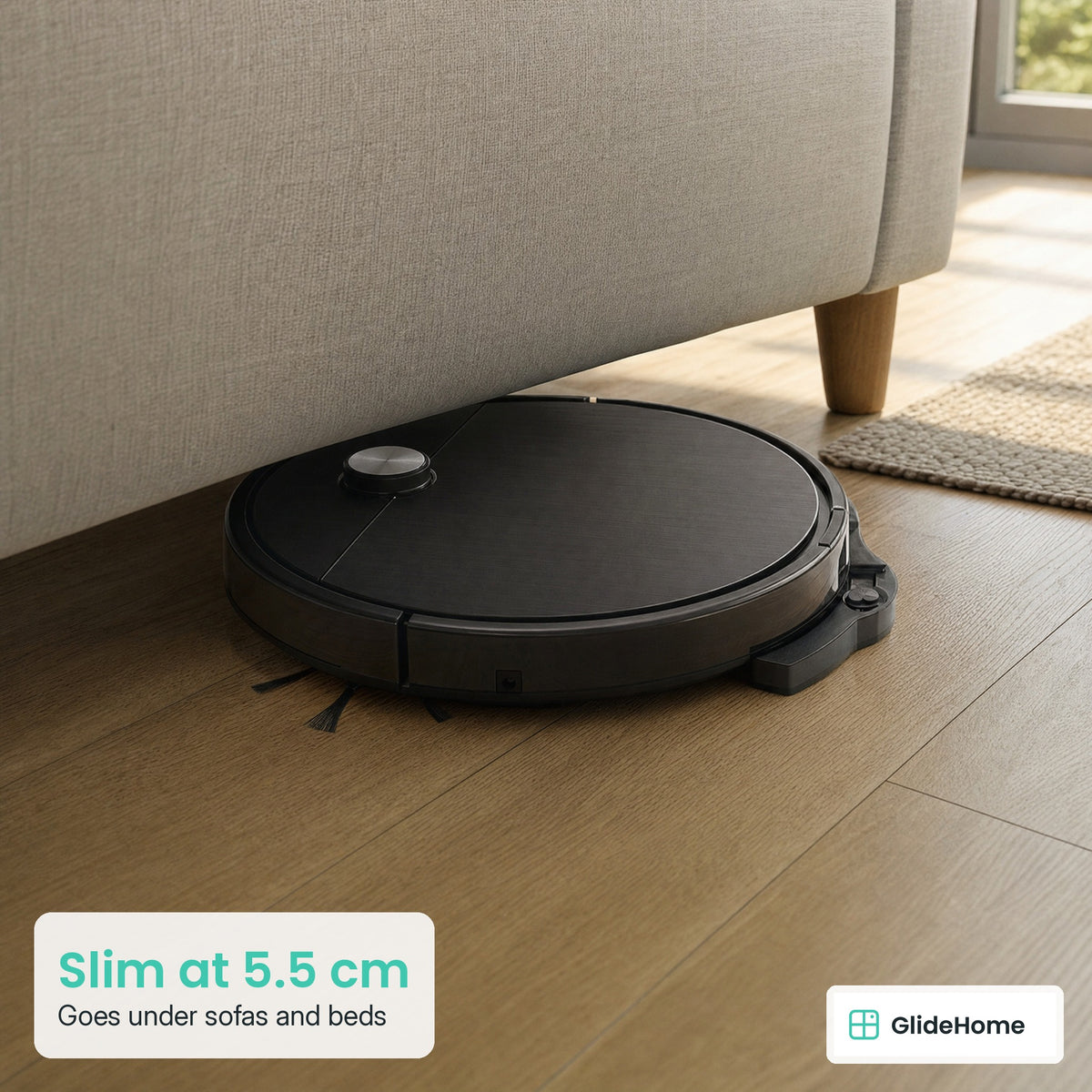 Slim Robot Vacuum and Mop with Remote - Slim at 5.5 cm. Goes under sofas and beds