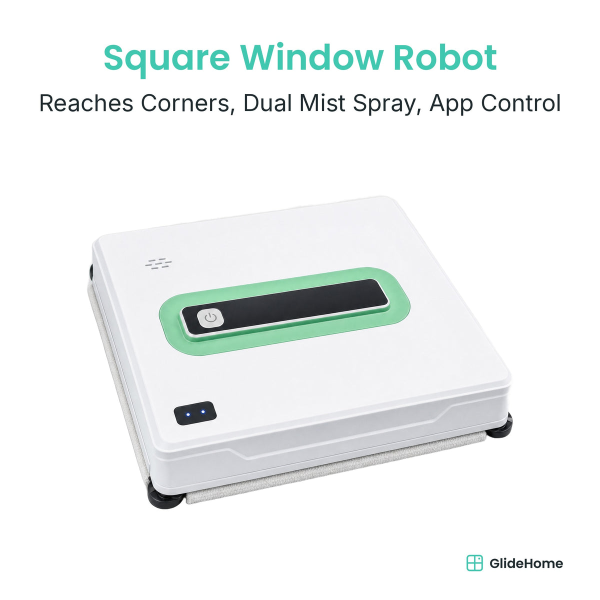 Square Frameless Window Cleaning Robot - Reaches Corners, Dual Mist Spray, App Control
