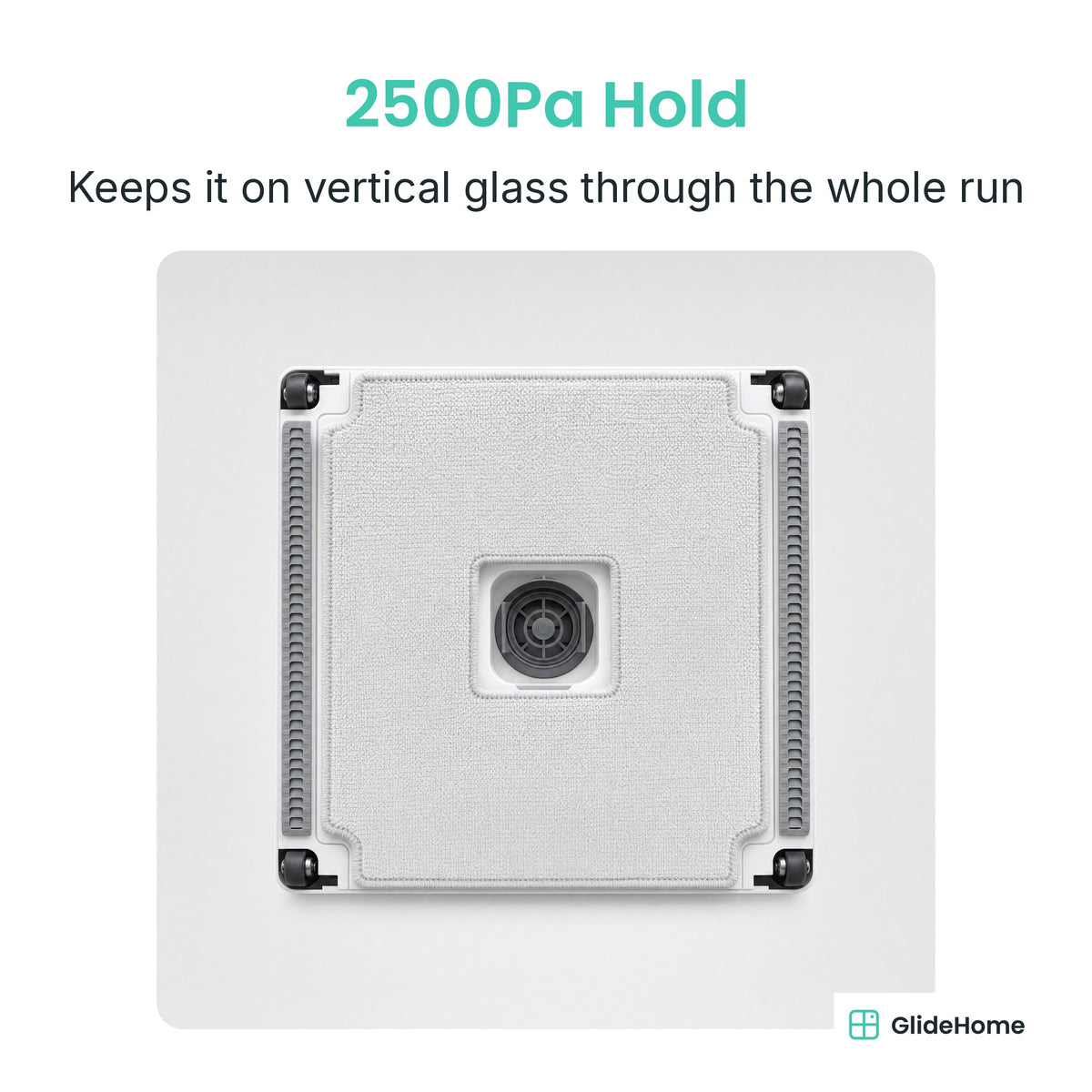 Square Frameless Window Cleaning Robot - 2500Pa Hold. Keeps it on vertical glass through the whole run