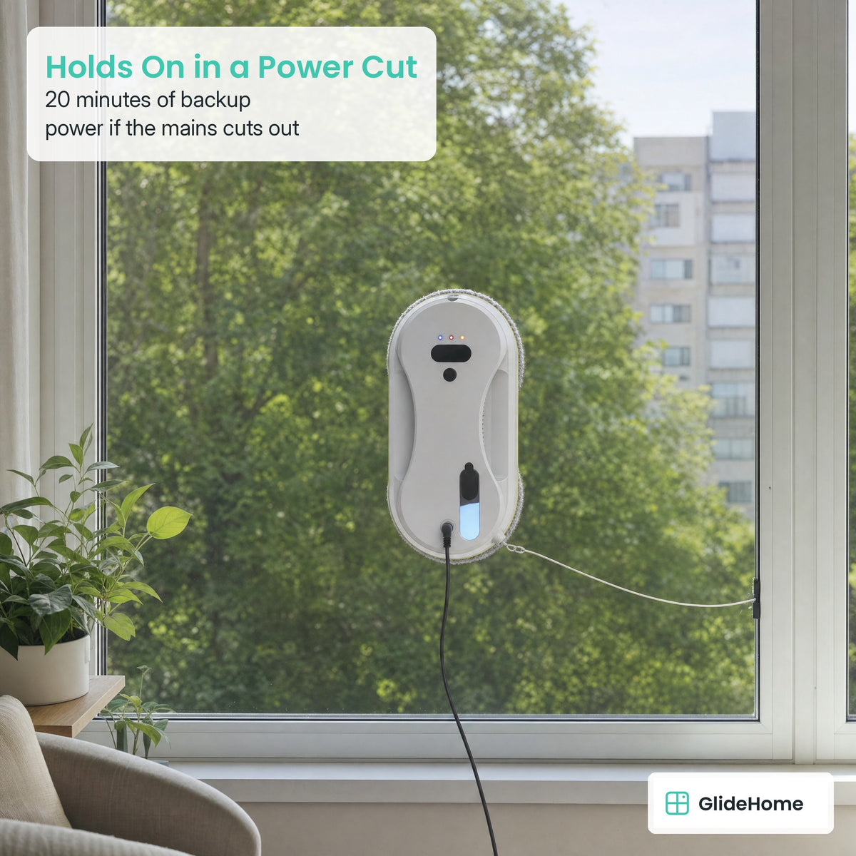 Ultrasonic Spray Window Cleaning Robot - Holds On in a Power Cut. 20 minutes of backup power if the mains cuts out