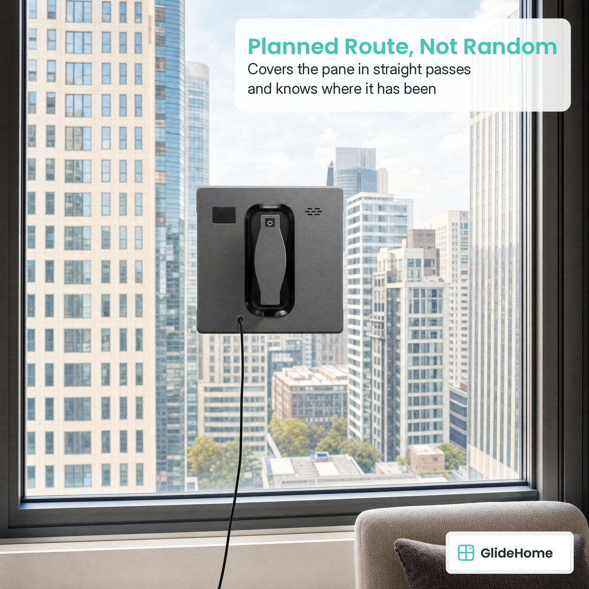 Window Cleaning Robot - Planned Route, Not Random. Covers the pane in straight passes and knows where it has been