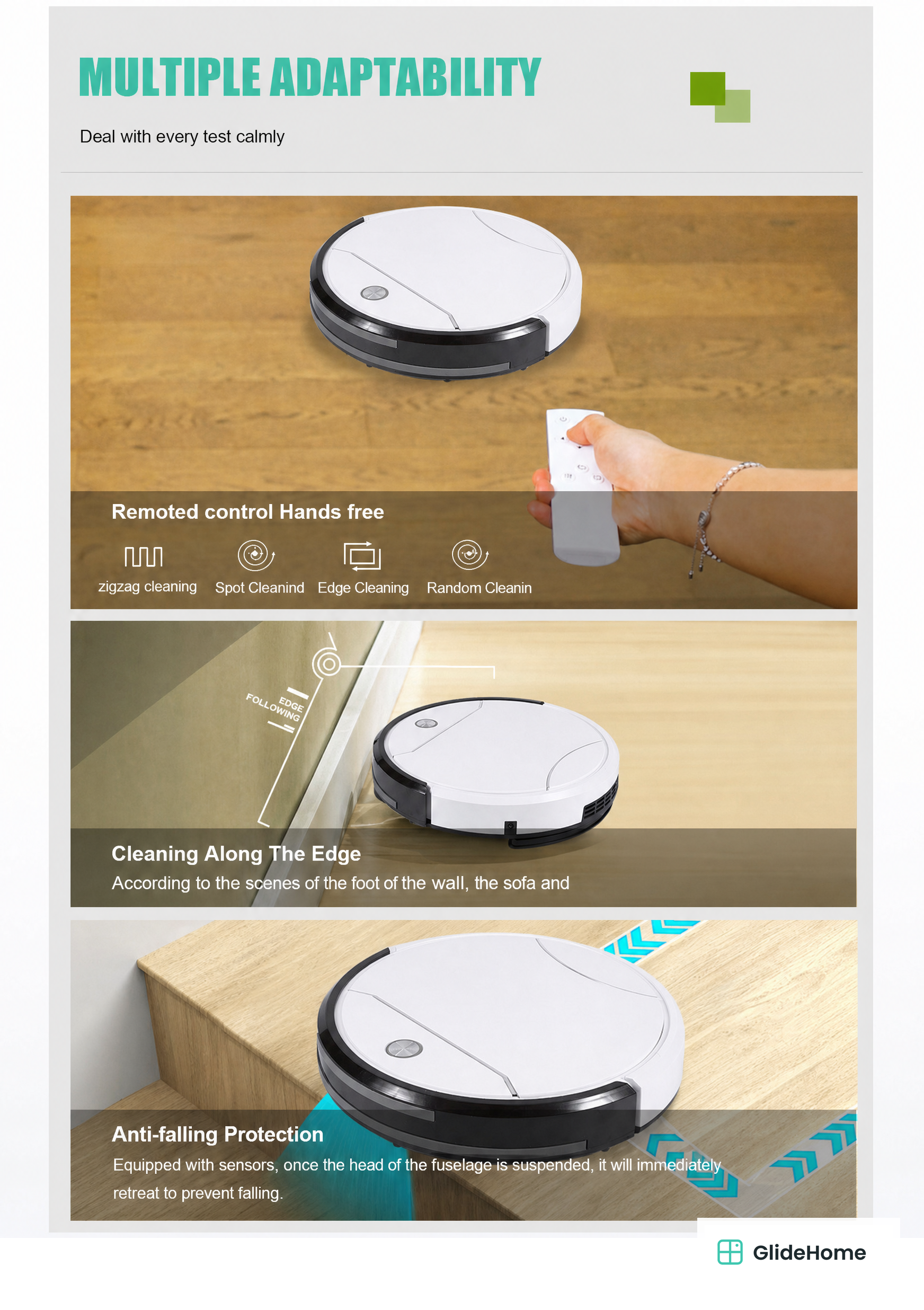 Robot Vacuum Cleaner - 3-in-1 Sweep, Mop & Suction with Remote