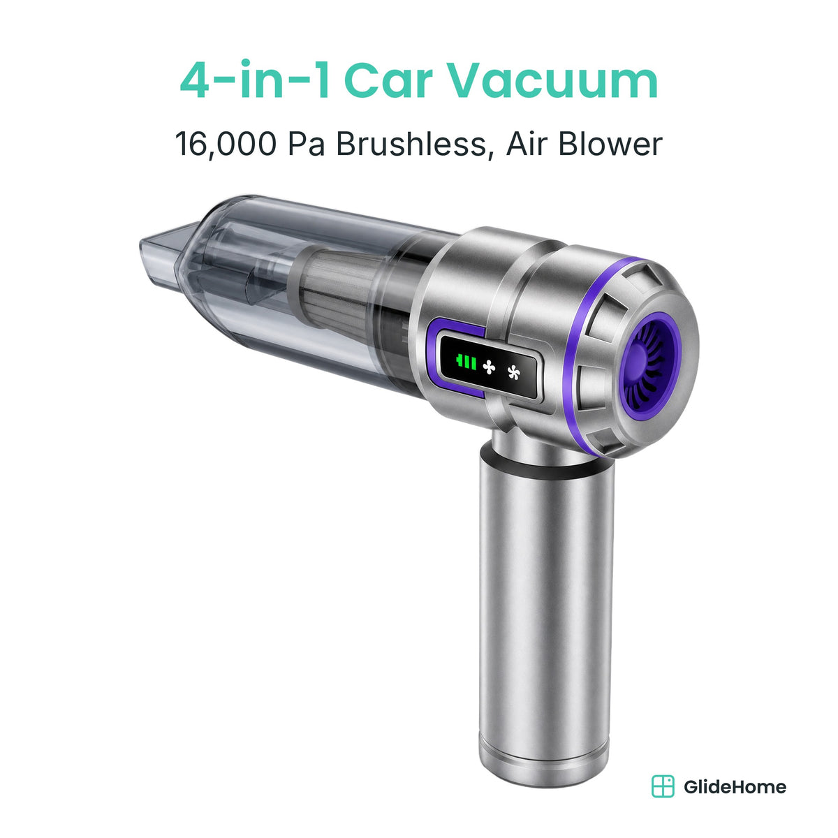 4-in-1 Cordless Car Vacuum & Air Blower - 16,000 Pa Brushless, Air Blower