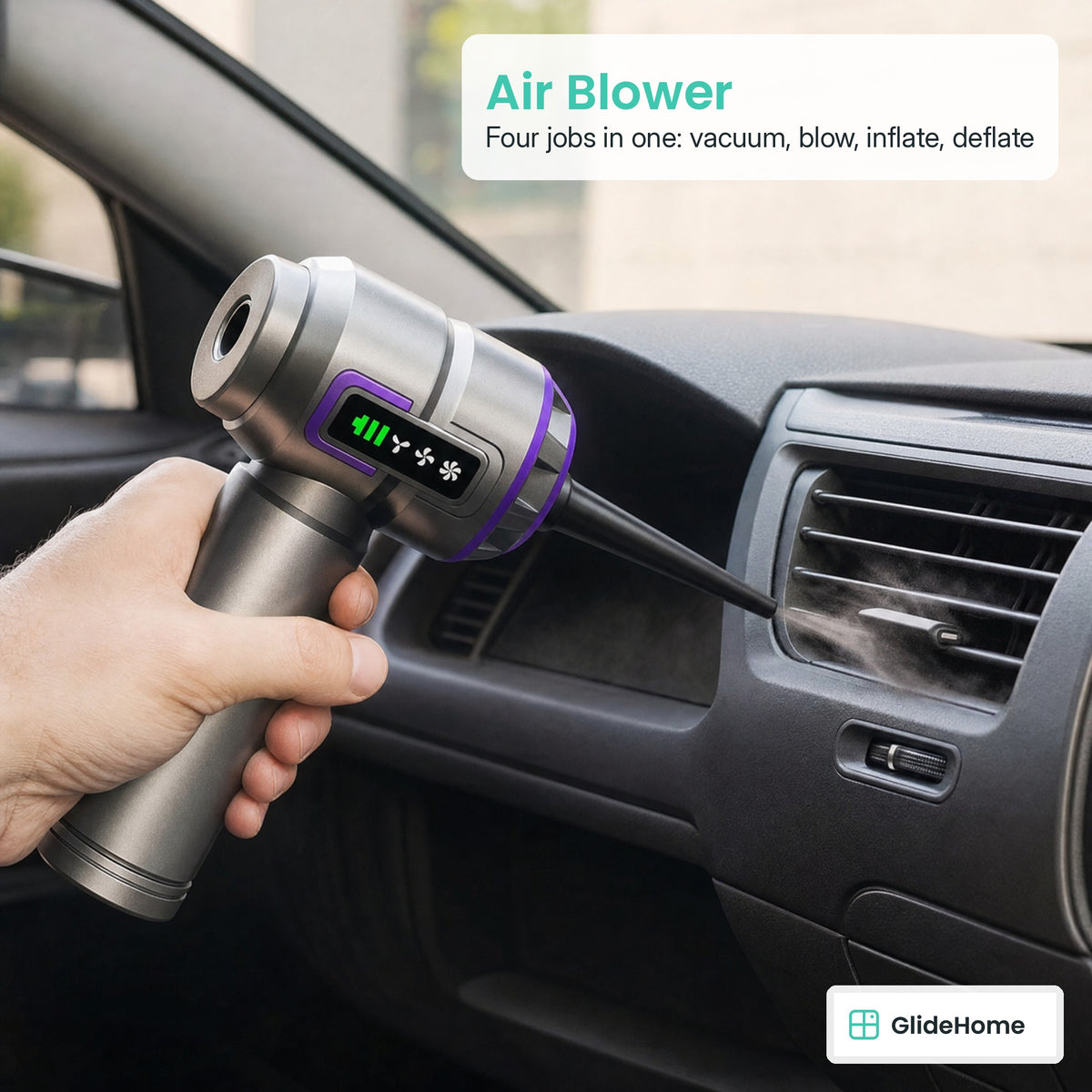 4-in-1 Cordless Car Vacuum & Air Blower - Air Blower. Four jobs in one: vacuum, blow, inflate, deflate