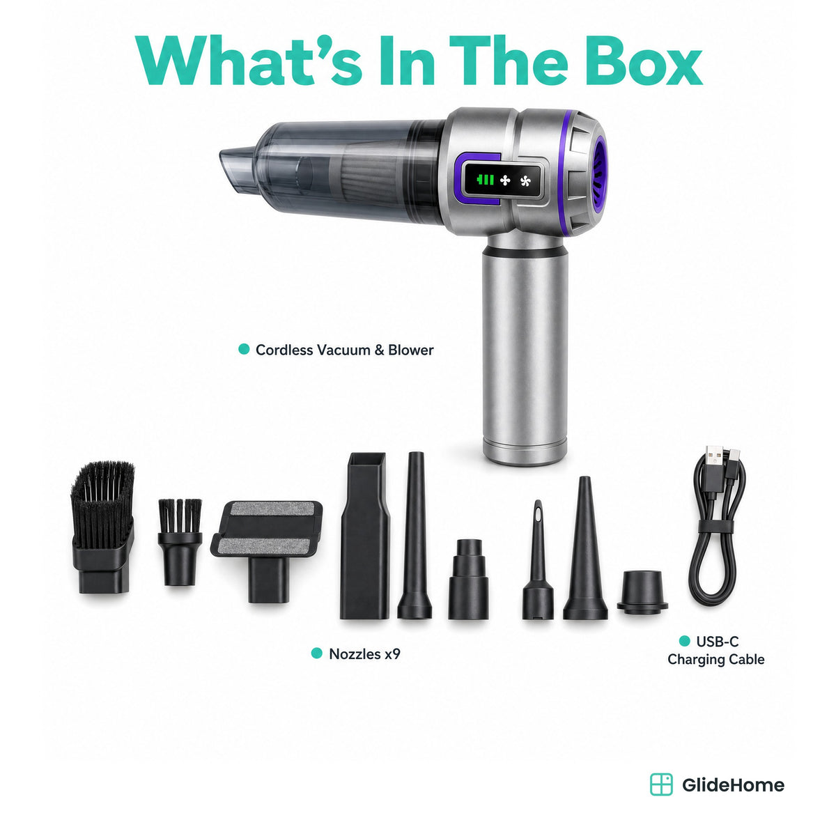 4-in-1 Cordless Car Vacuum & Air Blower - what's in the box