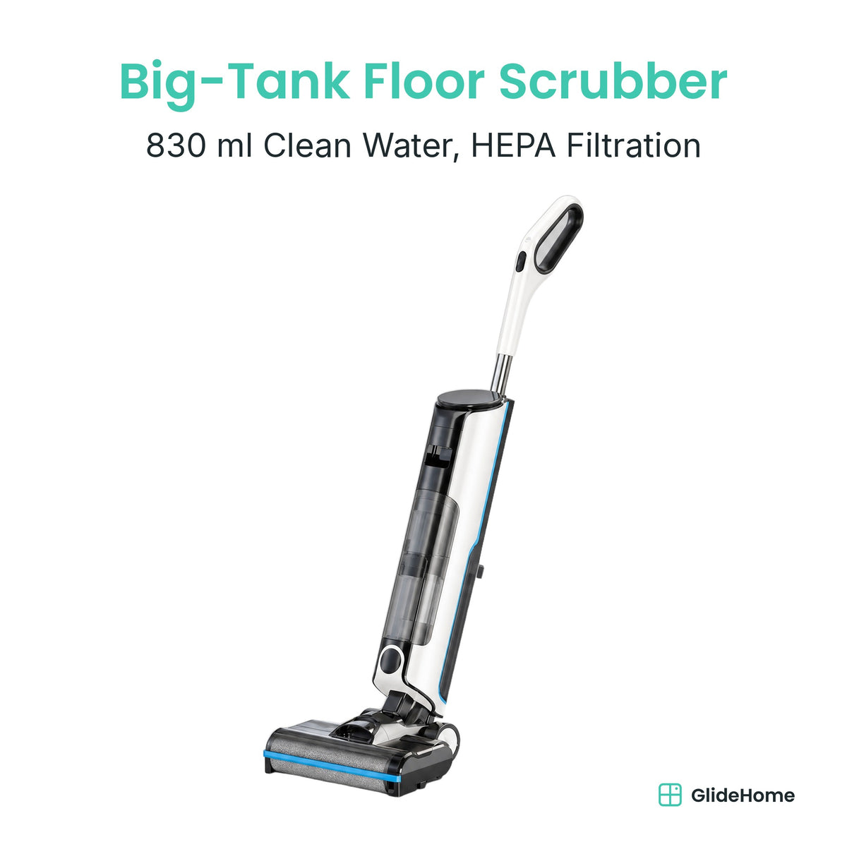 Big-Tank Cordless Floor Scrubber - 830 ml Clean Water, HEPA Filtration