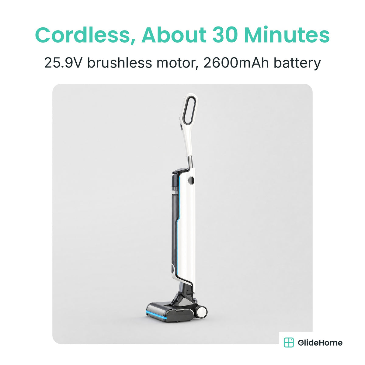 Big-Tank Cordless Floor Scrubber - Cordless, About 30 Minutes. 25.9V brushless motor, 2600mAh battery