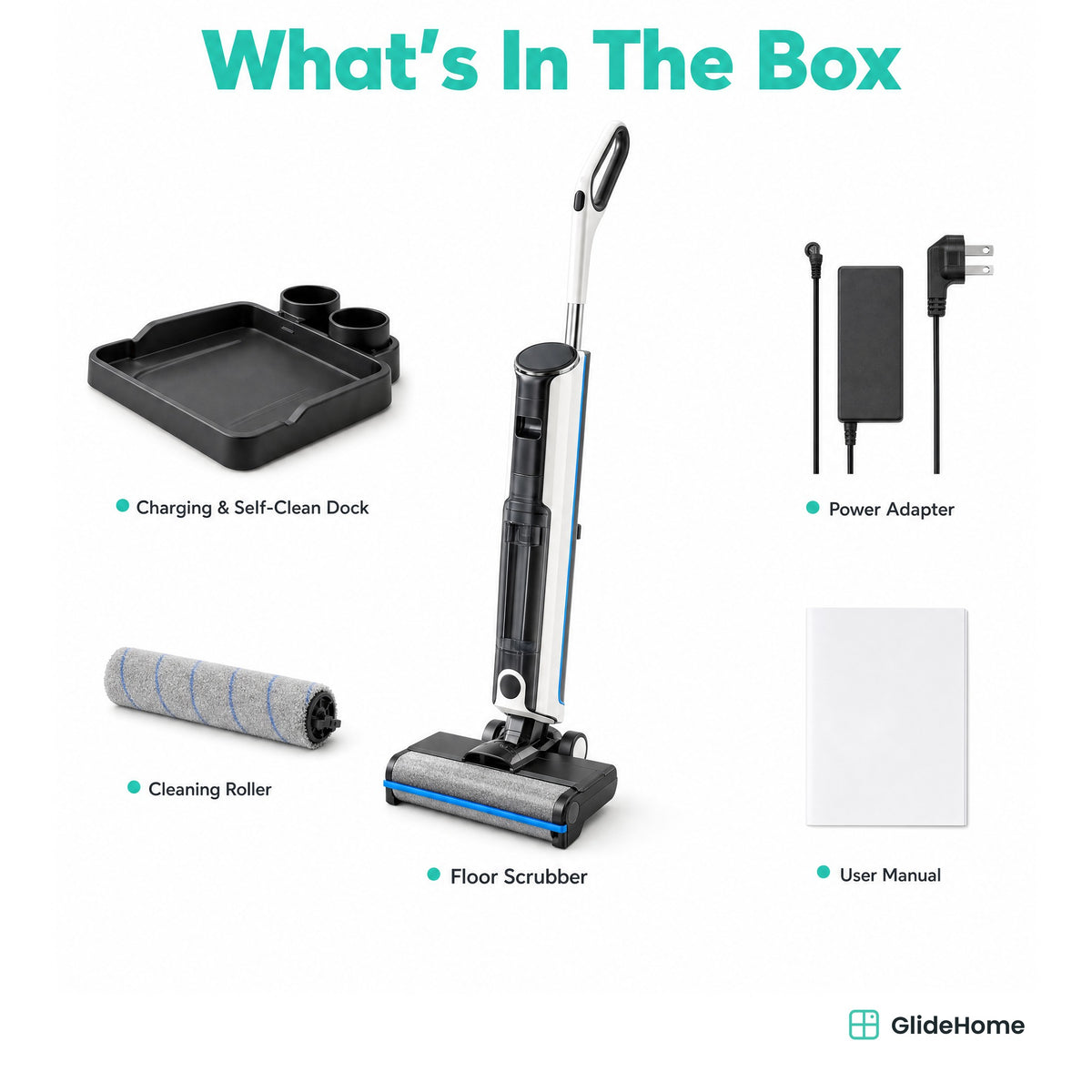 Big-Tank Cordless Floor Scrubber - what's in the box