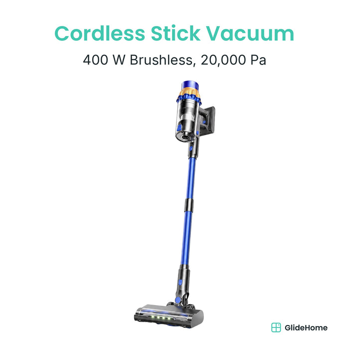 Cordless Stick Vacuum - 400 W Brushless, 20,000 Pa, Green Dust Light, Touch Display, Wall-Mount Charging