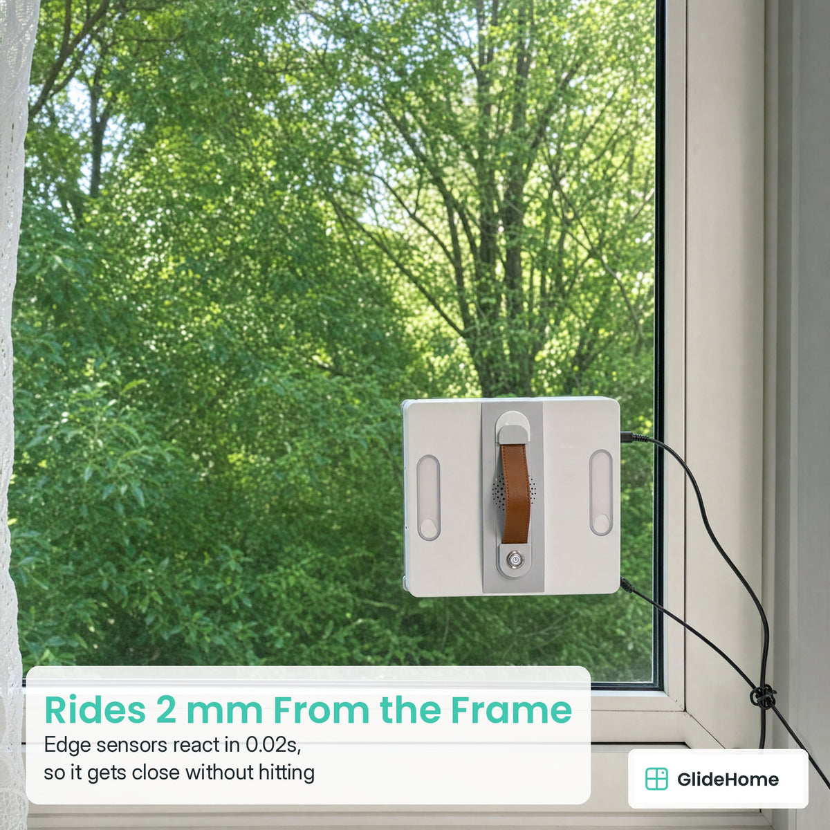 Corner-Reach Window Cleaning Robot - Rides 2 mm From the Frame. Edge sensors react in 0.02s, so it gets close without hitting