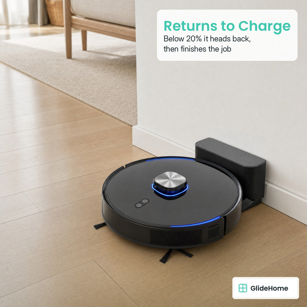 Lidar Robot Vacuum and Mop - Returns to Charge. Below 20% it heads back, then finishes the job