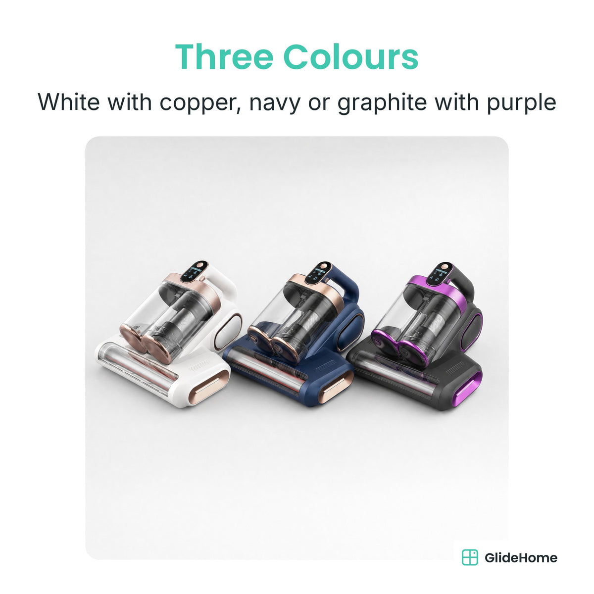 LP018 Twin-Cup Anti-Mite Vacuum - Three Colours. White with copper, navy or graphite with purple