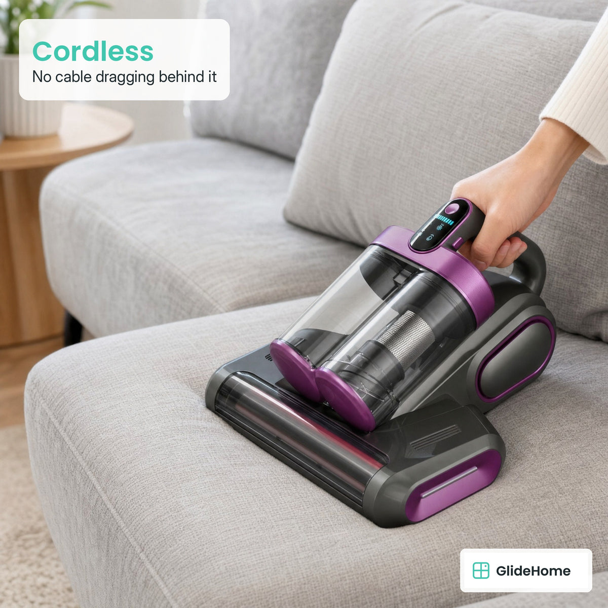 LP018 Twin-Cup Anti-Mite Vacuum - Cordless. No cable dragging behind it