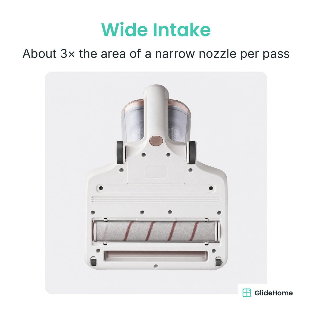 LP018 Twin-Cup Anti-Mite Vacuum - Wide Intake. About 3× the area of a narrow nozzle per pass