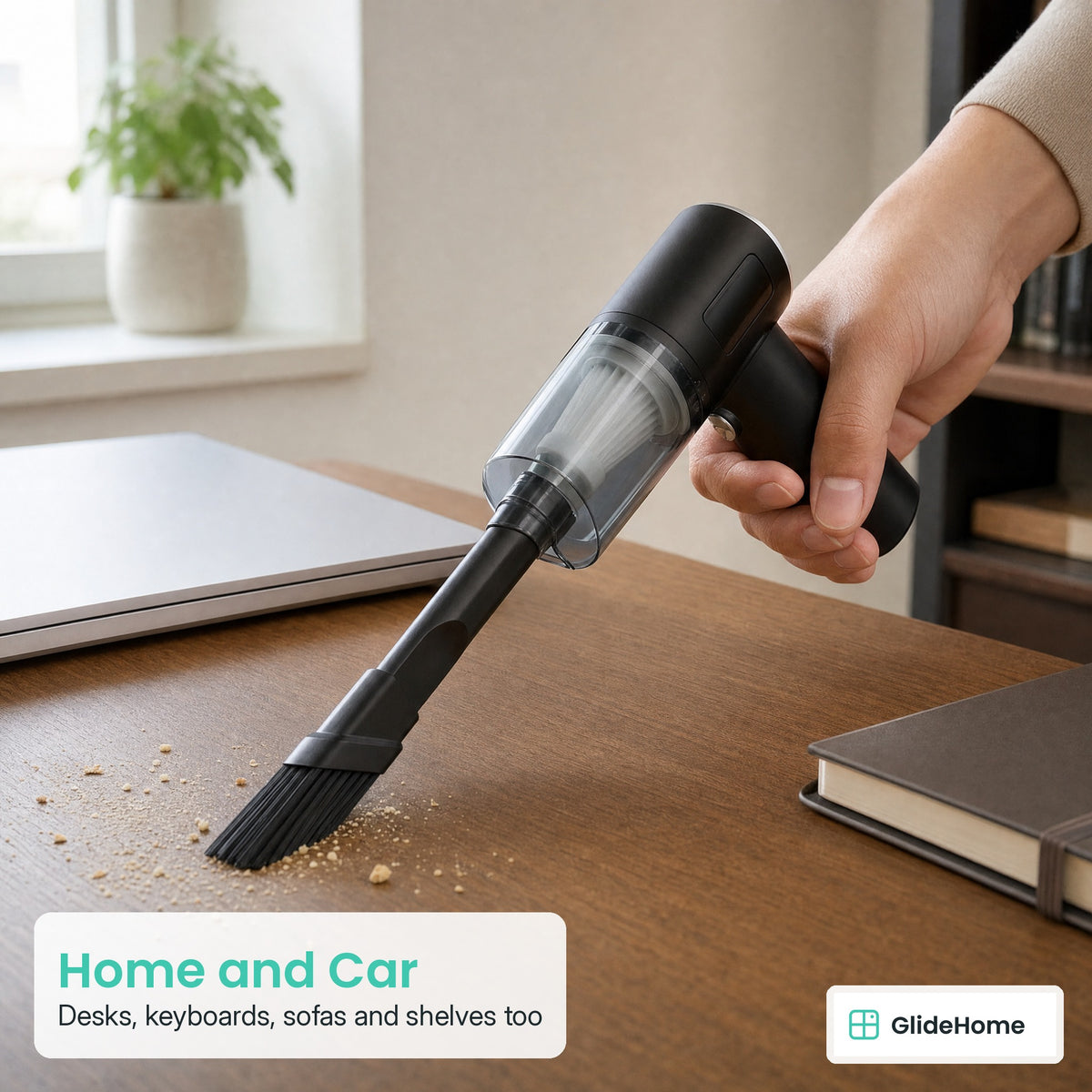 Mini Cordless Car Vacuum - Home and Car. Desks, keyboards, sofas and shelves too
