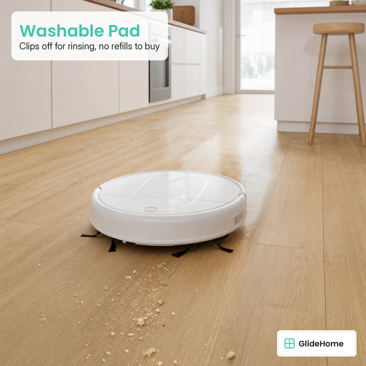 Robot Vacuum and Mop Lite - Washable Pad. Clips off for rinsing, no refills to buy