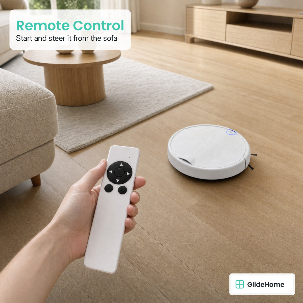 Robot Vacuum and Mop Pro - Remote Control. Start and steer it from the sofa