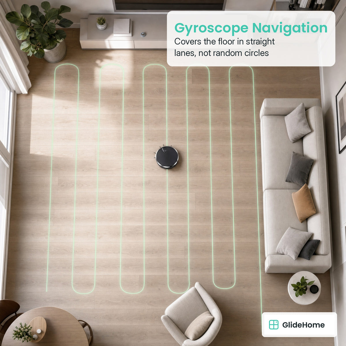 Robot Vacuum and Mop with Remote and Charging Dock - Gyroscope Navigation. Covers the floor in straight lanes, not random circles