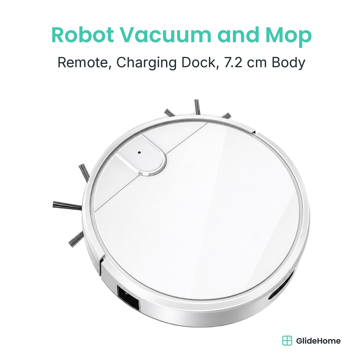 Robot Vacuum and Mop with Remote and Charging Dock in white - Remote, Charging Dock, 7.2 cm Body