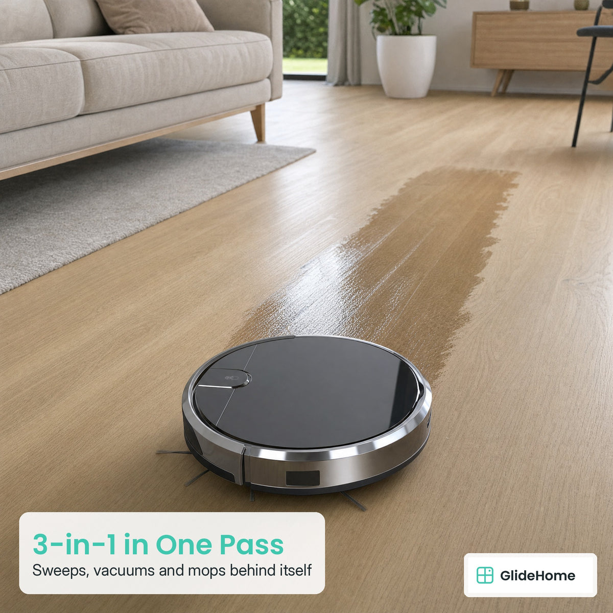 Robot Vacuum and Mop with Remote and Charging Dock - 3-in-1 in One Pass. Sweeps, vacuums and mops behind itself