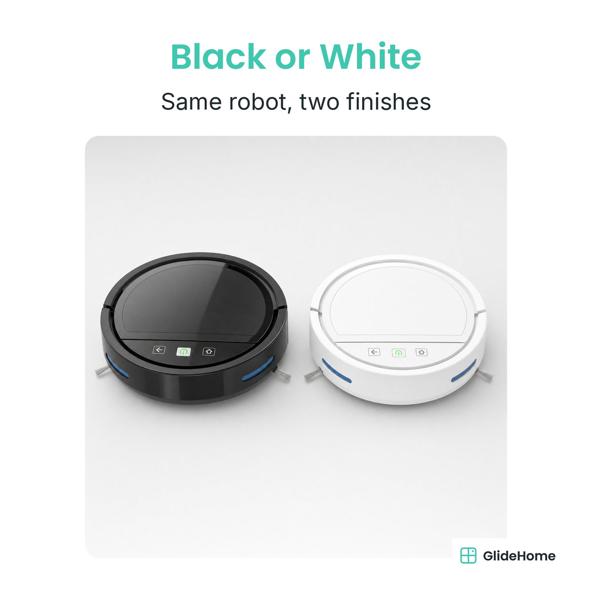 Robot Vacuum and Mop with Self-Charging Dock - Black or White. Same robot, two finishes