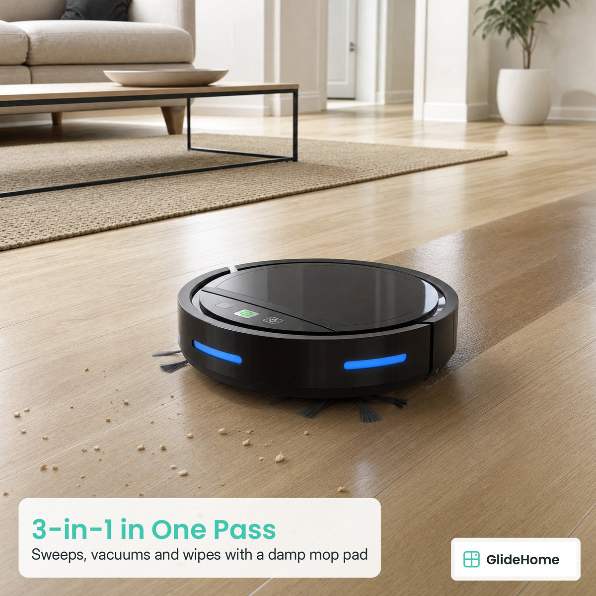 Robot Vacuum and Mop with Self-Charging Dock - 3-in-1 in One Pass. Sweeps, vacuums and wipes with a damp mop pad