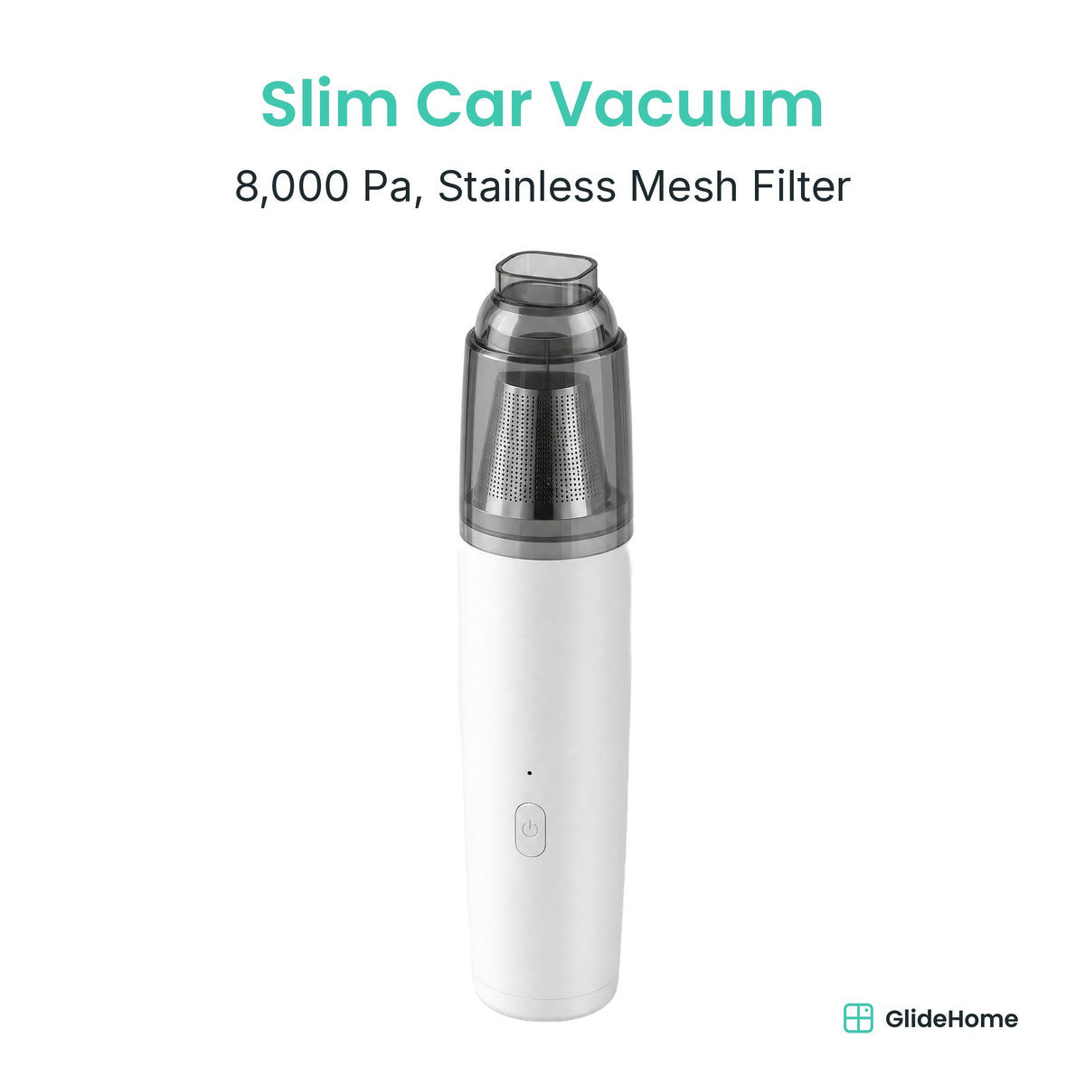 Slim Cordless Car Vacuum in white - 8,000 Pa, Stainless Mesh Filter