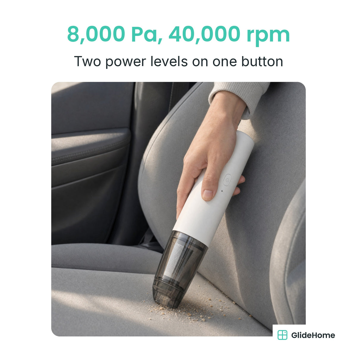 Slim Cordless Car Vacuum - 8,000 Pa, 40,000 rpm. Two power levels on one button