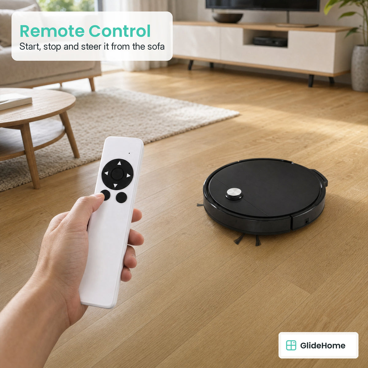 Slim Robot Vacuum and Mop with Remote - Remote Control. Start, stop and steer it from the sofa