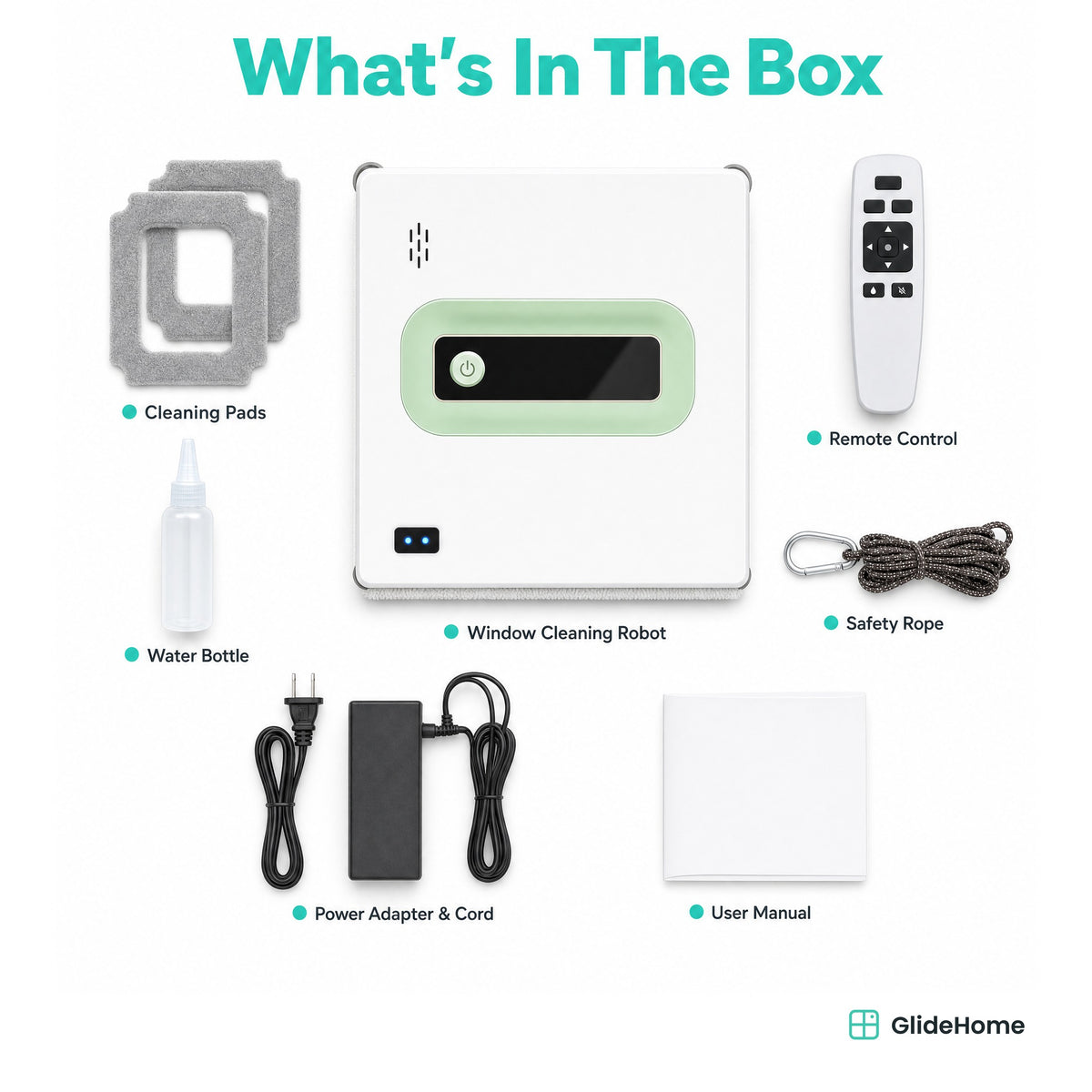 Square Frameless Window Cleaning Robot - what's in the box